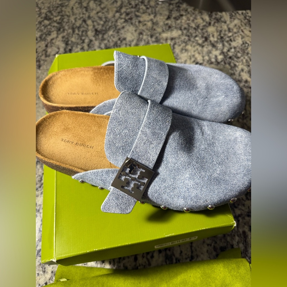 Tory Burch Light Blue Denim Mules